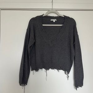 Gray Raw Hem Sweater